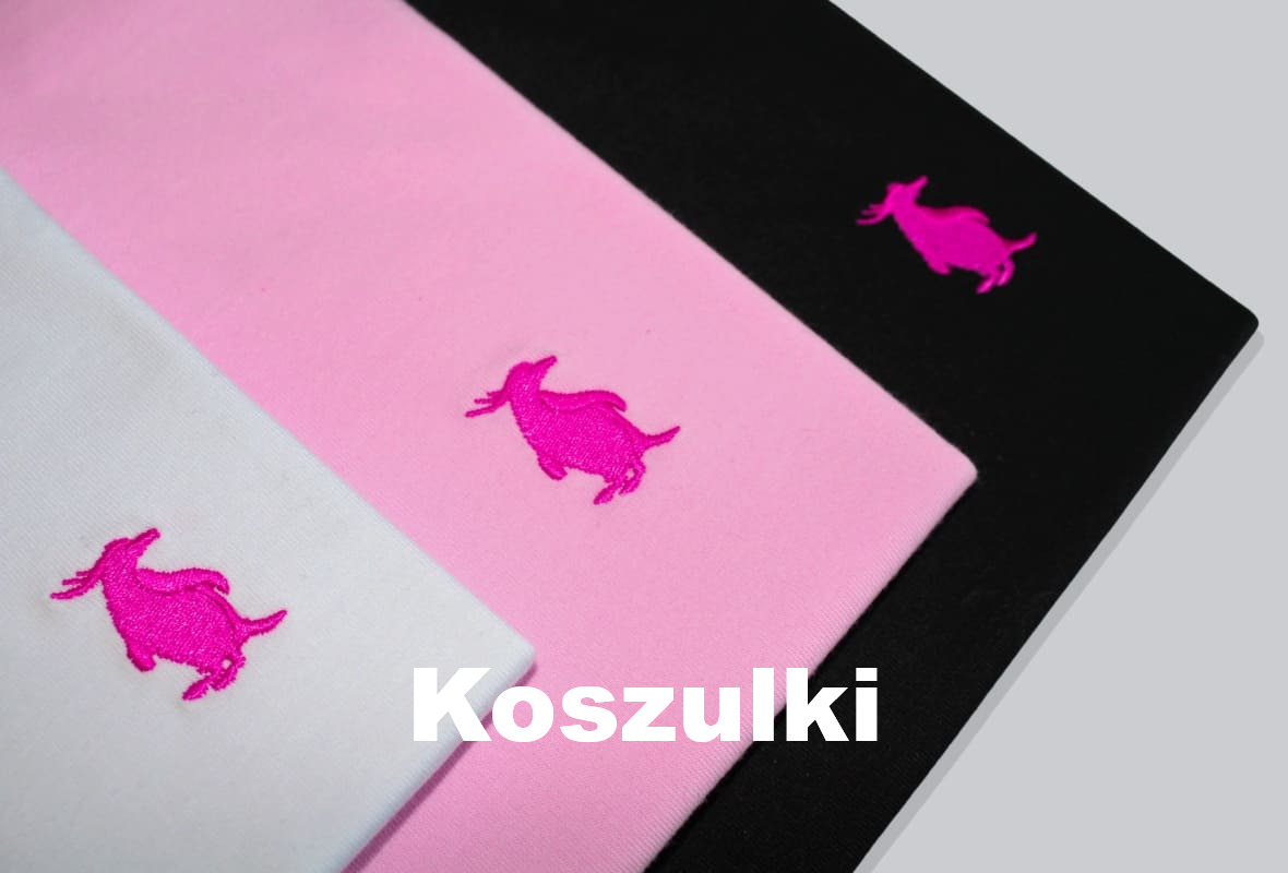 Koszulki bawełniane w trzech kolorach: biały, różowy i czarny. PinkWin-Wear